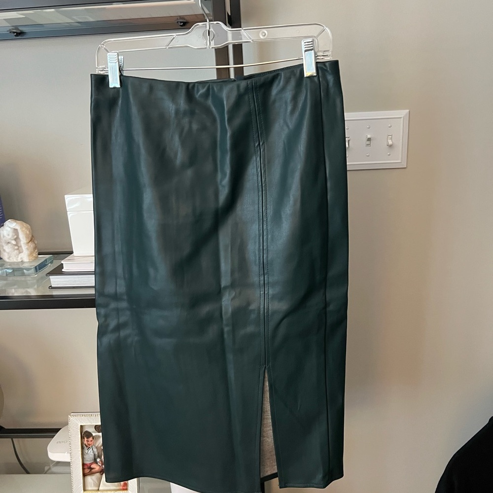 Green faux leather skirt